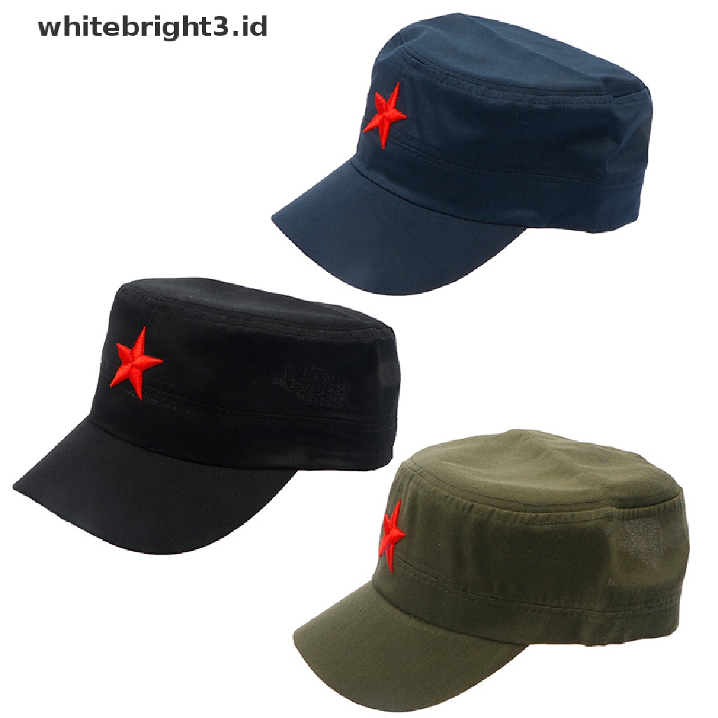 (whitebright3.id) 1pc Topi Flat Casual Adjustable Motif Bintang Merah Bahan Katun Untuk Unisex / Pria / Wanita