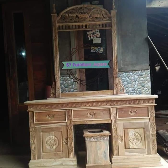Meja rias jati - Tolet ukir mentahan