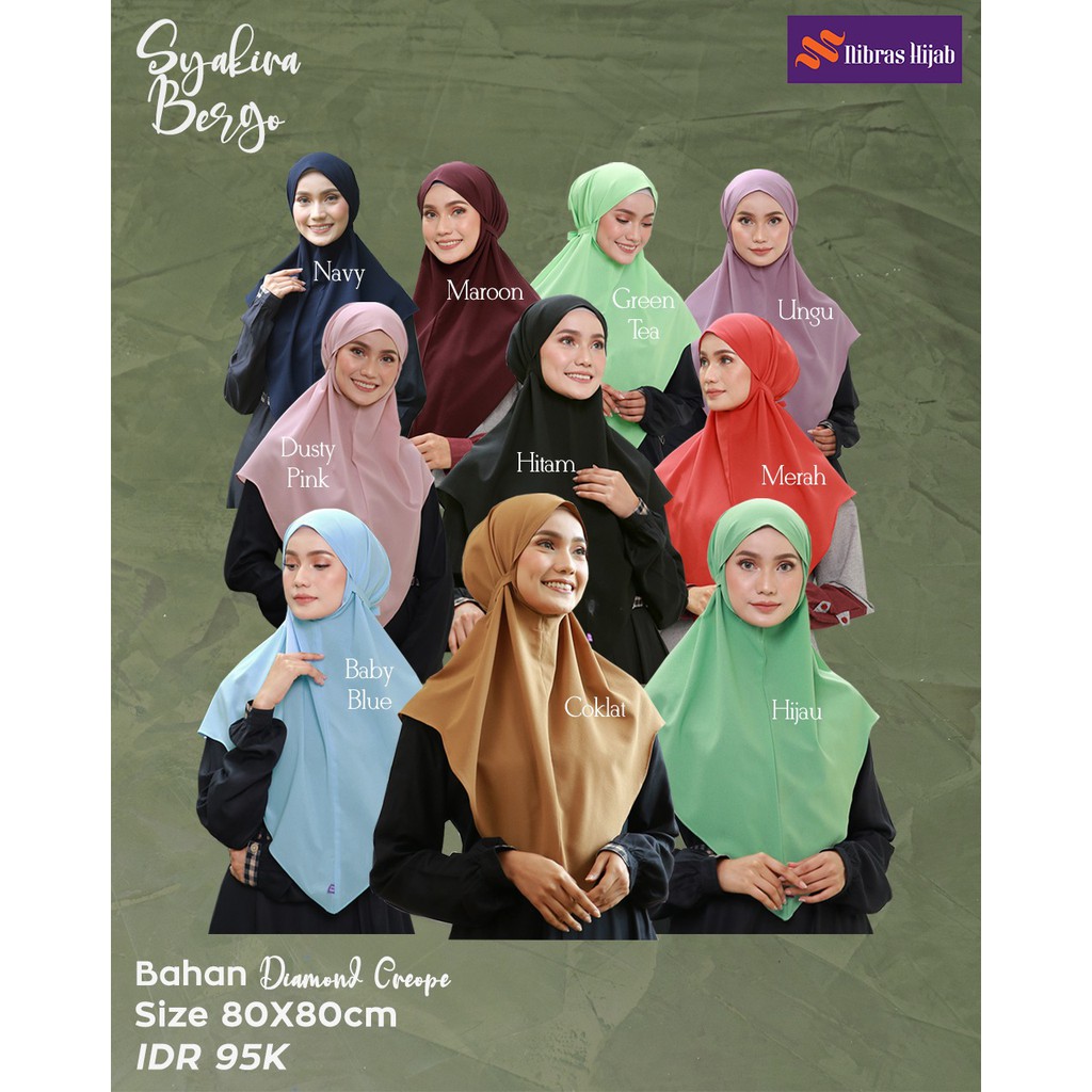 NIBRAS HIJAB SYAKIRA BERGO BAHAN DIAMOND CREPE HIJAB INSTANT BERGO POLOS MUSLIMAH