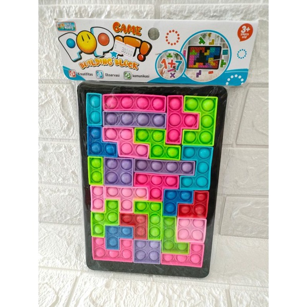 mainan anak game building Block pop it tetris 26 pcs edukasi DIY puzle warna warni MU10