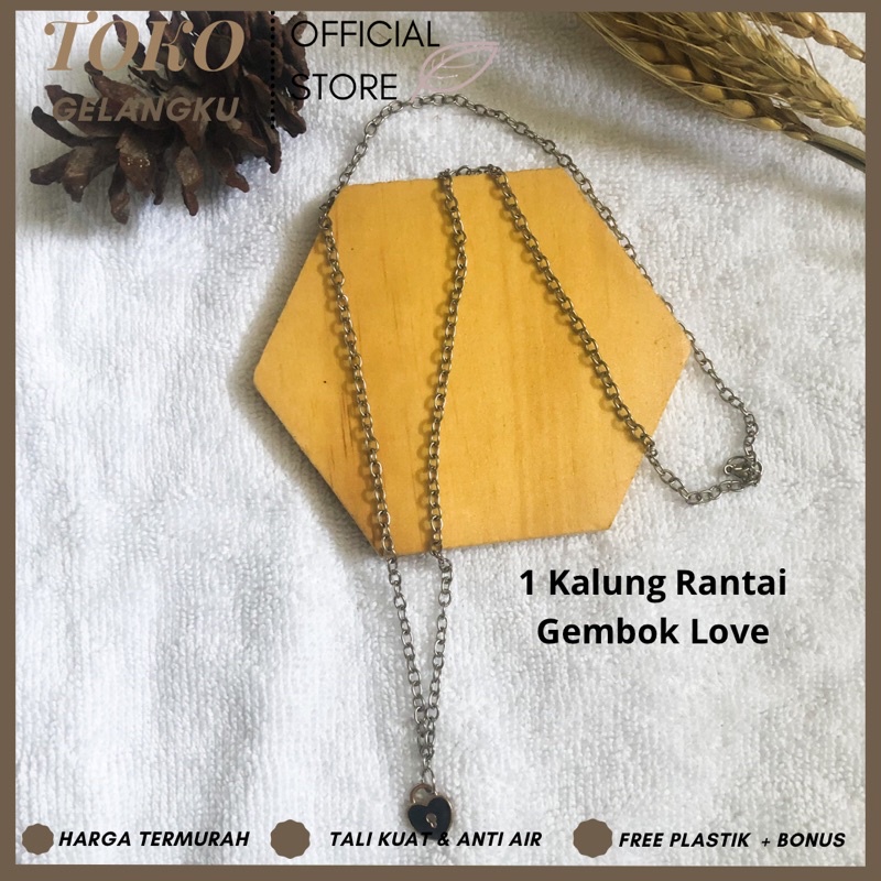 (2 Kalung) Kalung Rantai Couple Gembok Kunci Love / Kalung Pria Wanita Tali Anti Air