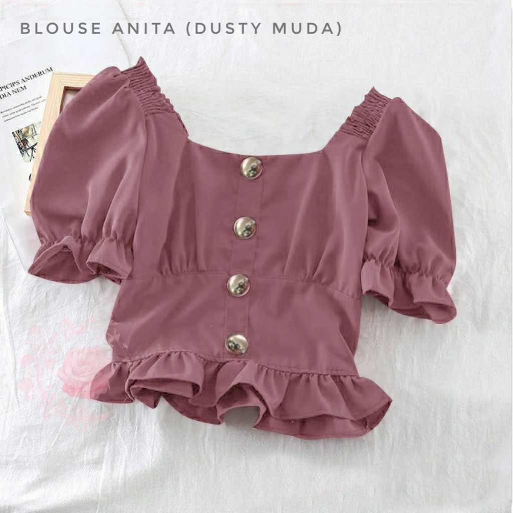 BLOUSE ANITA & SHARITA/ BLOUSE WANITA BAHAN KULIT JERUK/ BAJU CROP WANITA JUMBO-DUSTY MUDA