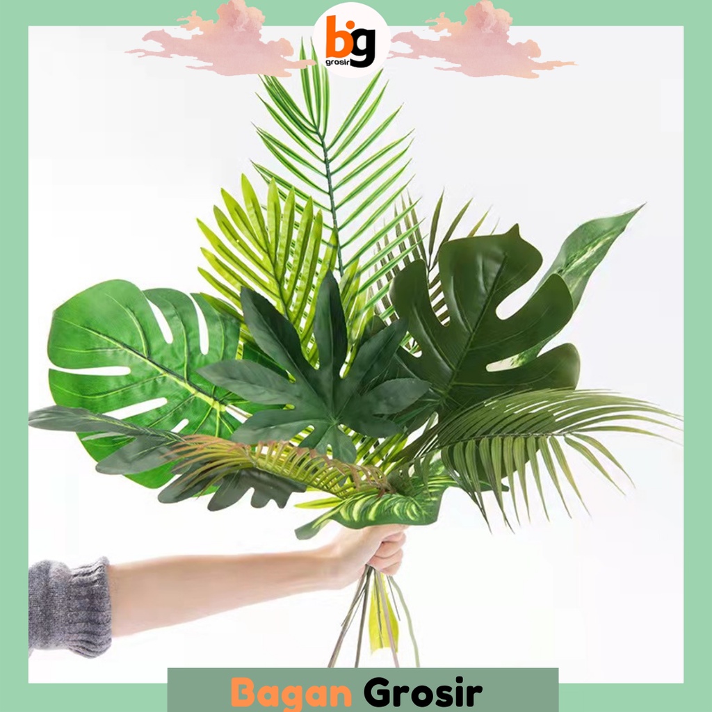 BG / COD / Daun Pakis Monstera Artificial Palem Daun Plastik Hiasan Dekorasi wedding Daun Artificial