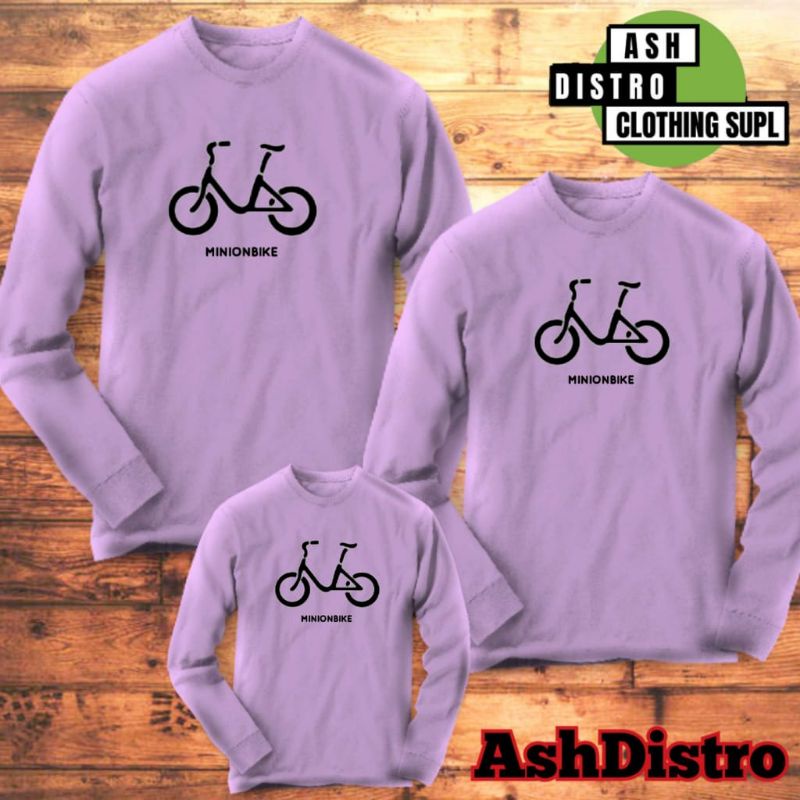 Kaos lengan panjang couple keluarga sepeda minion bike / baju kapel family ayah ibu anak