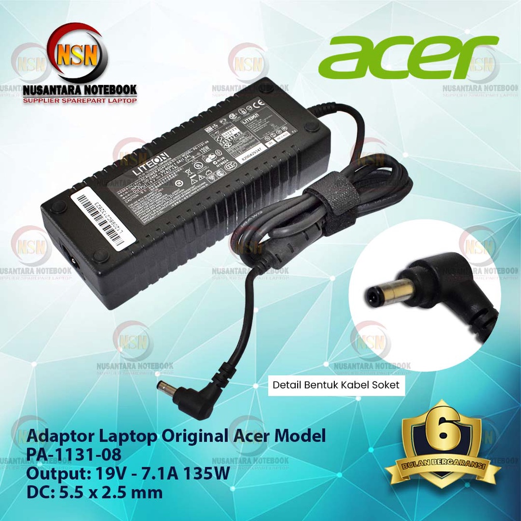 Adaptor Charger Original Acer 19V-7.1A DC 5.5x2.5mm for Laptop Acer