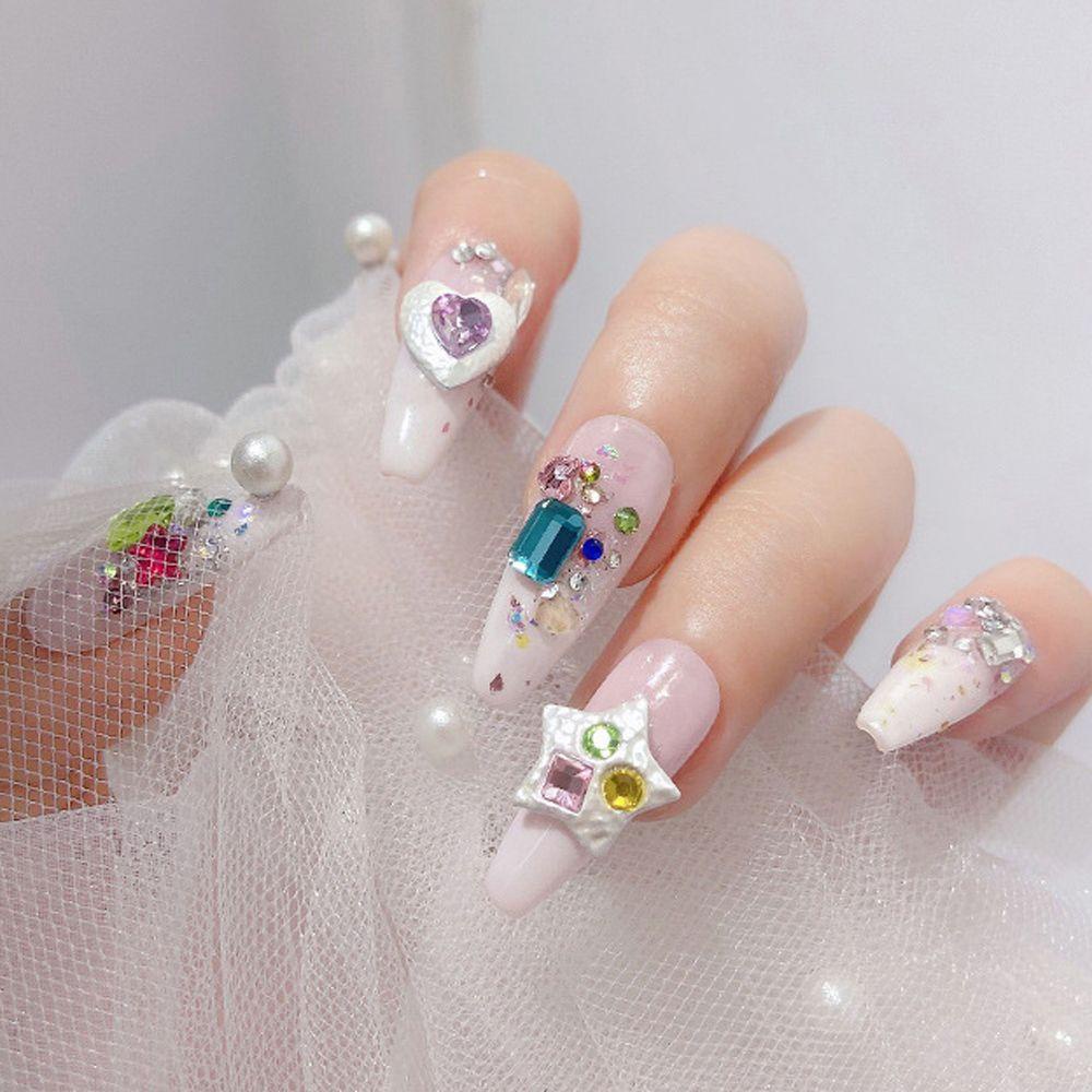 Mxbeauty Heart Nail Art Rhinestones Korea Cinta Hati Warna-Warni Fashion Perhiasan Kuku 3D