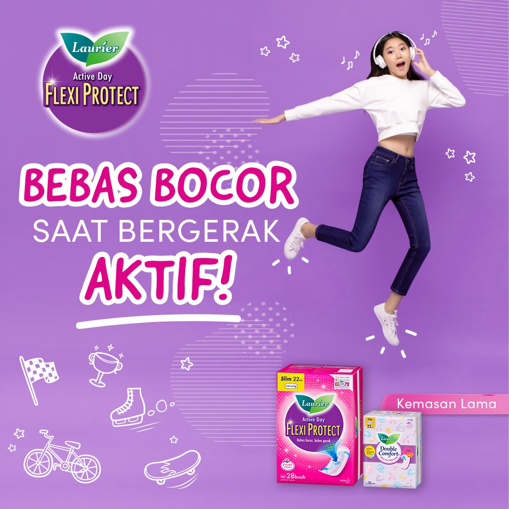 Laurier Flexi Protect Pembalut Wanita Bebas Gerak Seharian Saat Hari Deras 22cm Non Wing Daya Serap Ektra Isi 28 Buah