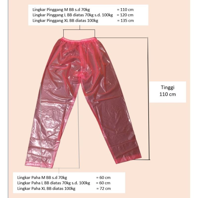 Celana jas hujan Tanoz bahan karet transparan warna warni