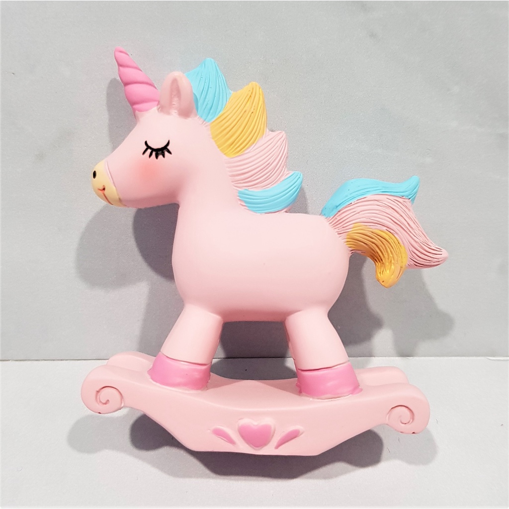 topper figure cake mini rocking unicorn hiasan kuda poni bahan clay keramik