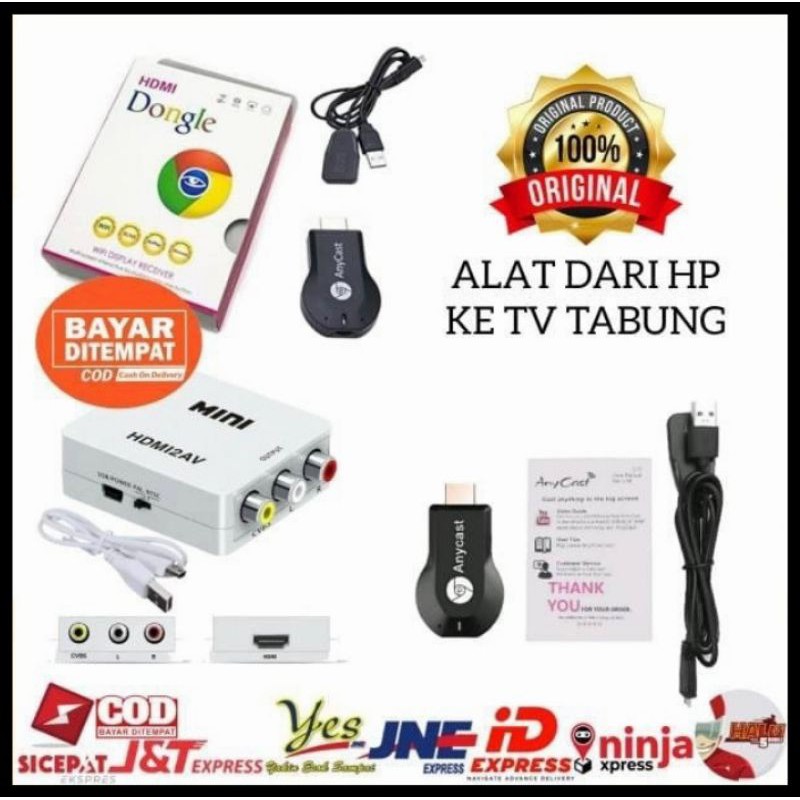 PAKET DONGLE +TO AV RCA KONVERTER DARI HP KE TV TABUNG