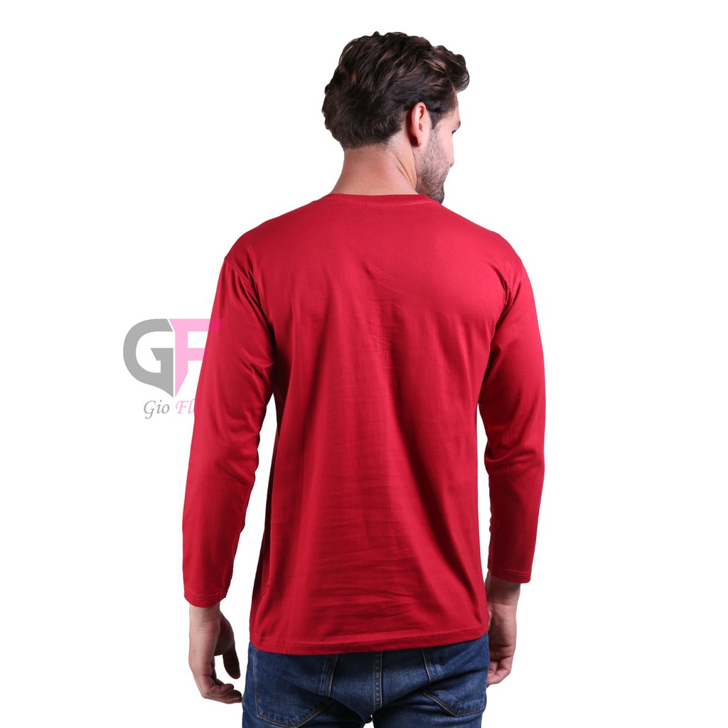 GIOFLO Tshirt Simple Casual Kaos Panjang Polos Merah Maroon / PLS 37