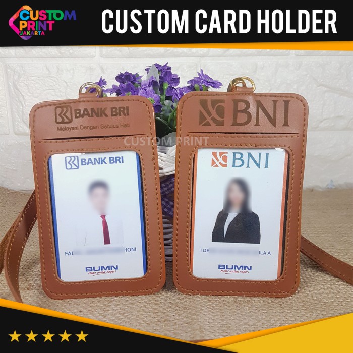 

READY Name Tag / ID Card Holder kulit Tali Gantungan Custom Nama / logo Peru MURAH