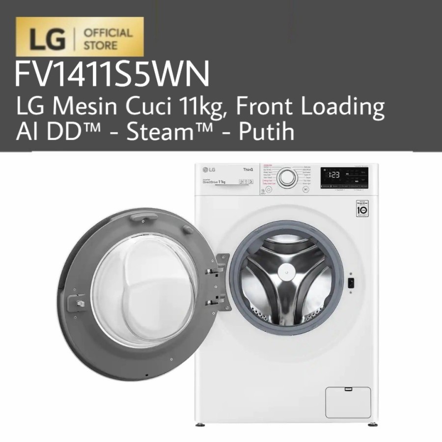 LG FV1411S5WN Mesin Cuci 11kg Front Loading AI DD Steam Putih