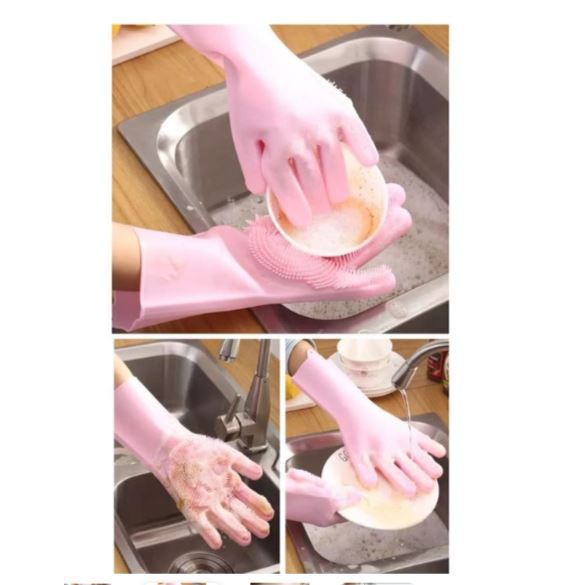 Magic Gloves Brush - Sarung Tangan Cuci Piring Magic Silicon Cleaning Gloves Anti Panas Oven Pembersih Alat Masak