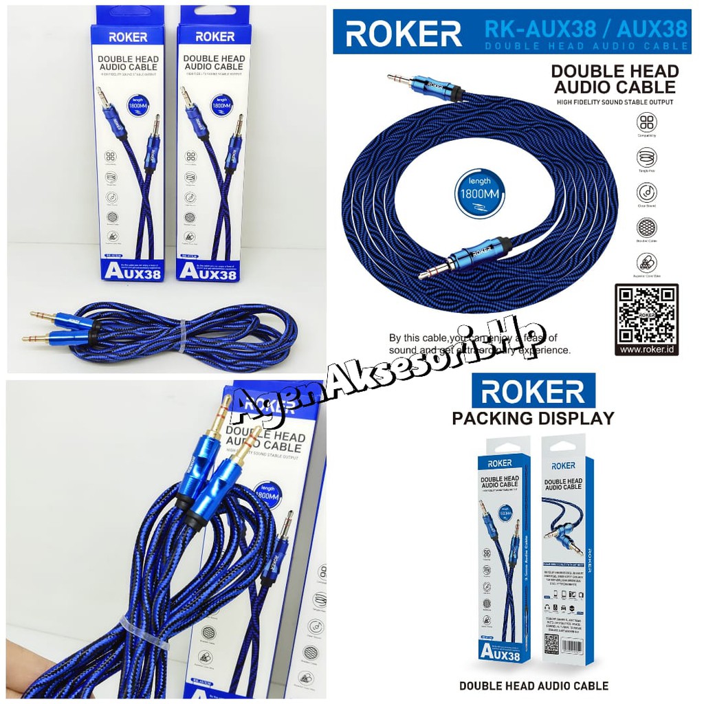 ROKER RK-AUX38 1.8M Audio Cable 3.5mm Male to Male Clear Sound Quality