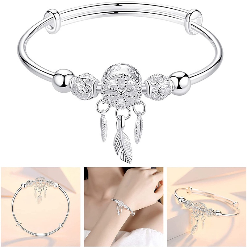 Fancyqube Gelang Rumbai Desain Dream Catcher Bahan S925 Silver