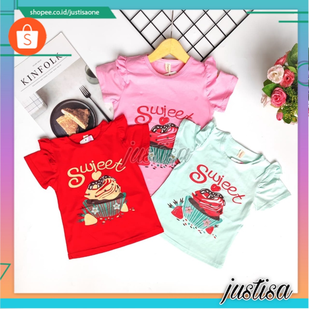 Promo !! Atasan anak perempuan / Kaos anak lucu import / atasan sweet cake strawberryukuran 6bln-2thn