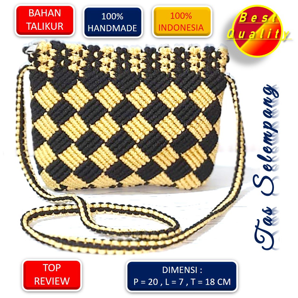 TAS RAJUT WANITA TAS SELEMPANG KECIL tali kur /HANDMADE /original V009 KUNING HITAM