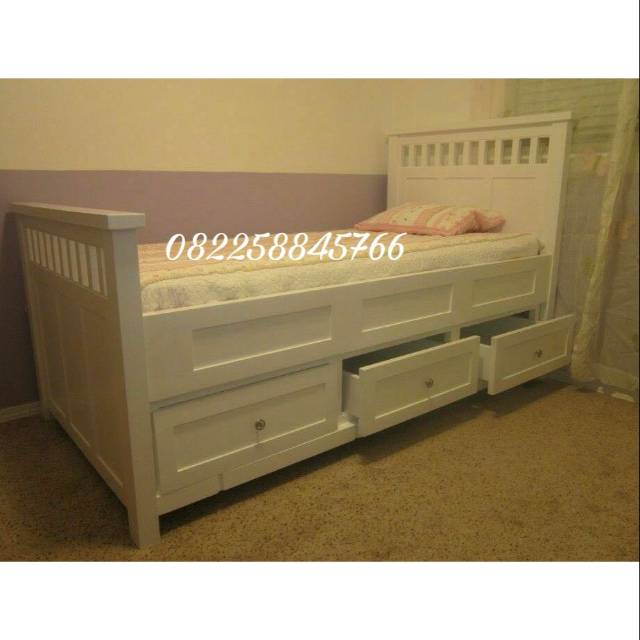 Dipan Ranjang Divan Tempat Tidur Buat Anak Kayu Jati Warna Duco Putih