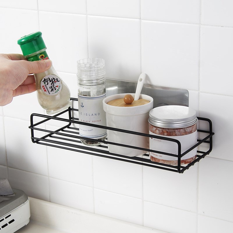 Rak Gantungan Wadah Dapur Kamar Mandi Dinding Multifungsi Dekorasi Gantungan Kuat Peralatan Bumbu Dapur Sabun Sampo Stainless Steel Bathroom Kitchen Storage Shelf Hanging Rack