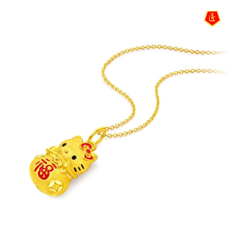 [Ready Stock]Comic Cat Lucky Bag 3D Gold Pendant Necklace Cute