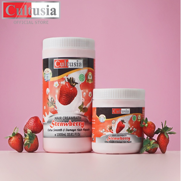 CREAMBATH RAMBUT CULTUSIA STRAWBERRY 1000ML KRIMBAT RAMBUT KERING TREATMENT RAMBUT STROBERI