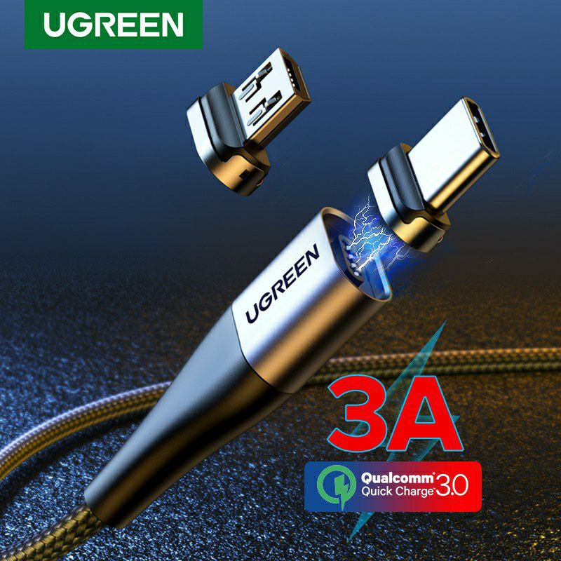 Ugreen Magnetic Cable Charger - Kabel Magnetic Charger Micro usb Type C Fast Charging Braided Nylon