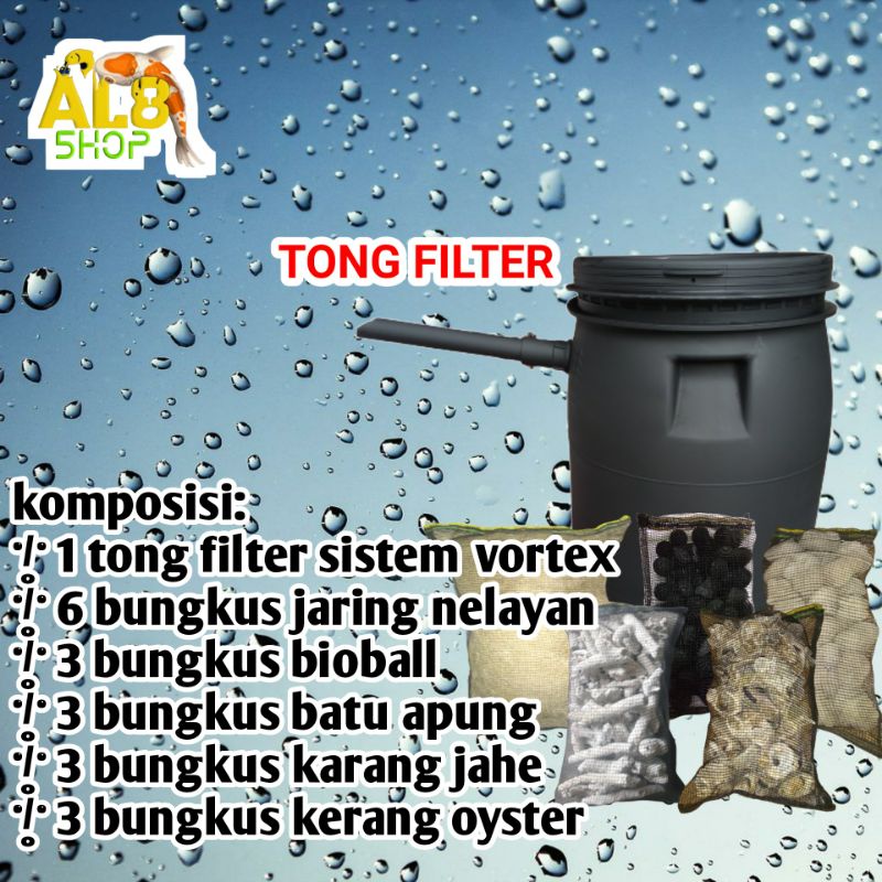 Tong filter kolam vortex ikan koi lengkap media filter