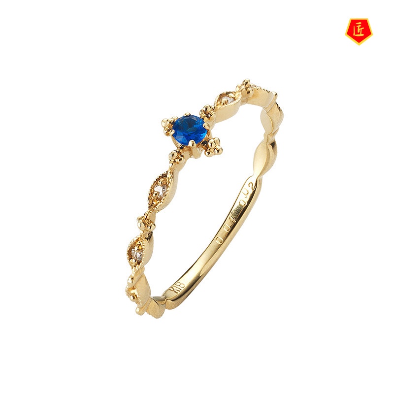 [Ready Stock]Simple Personality Inlaid Topaz Sapphire Ring