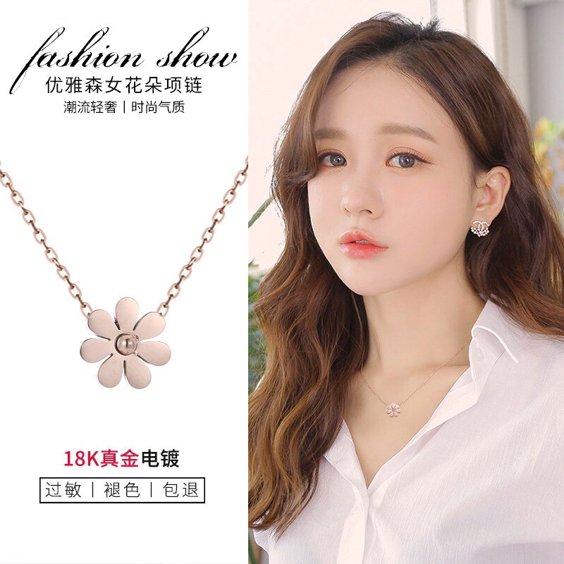 256# Kalung Wanita titanium lapis emas 18k model Tumbungan Bunga Kecil rosegold-3