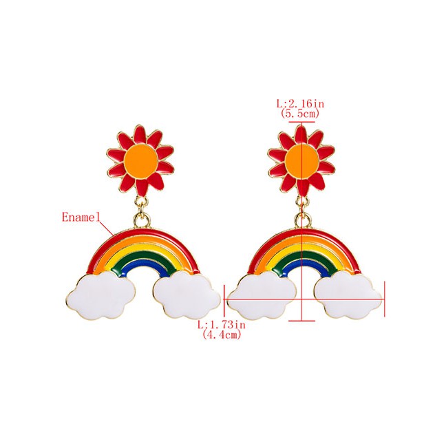 LRC Anting Tusuk Fashion Rainbow Alloy Dripping Sun Rainbow Earrings D86683