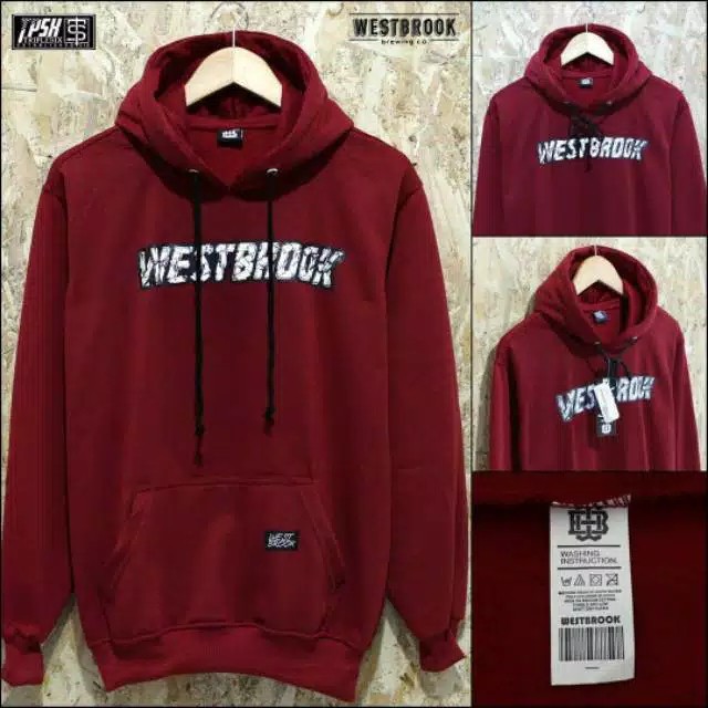 SWEATER HOODIE WESTBROOK MAROON PREMIUN FLEECE BAHAN TEBALL