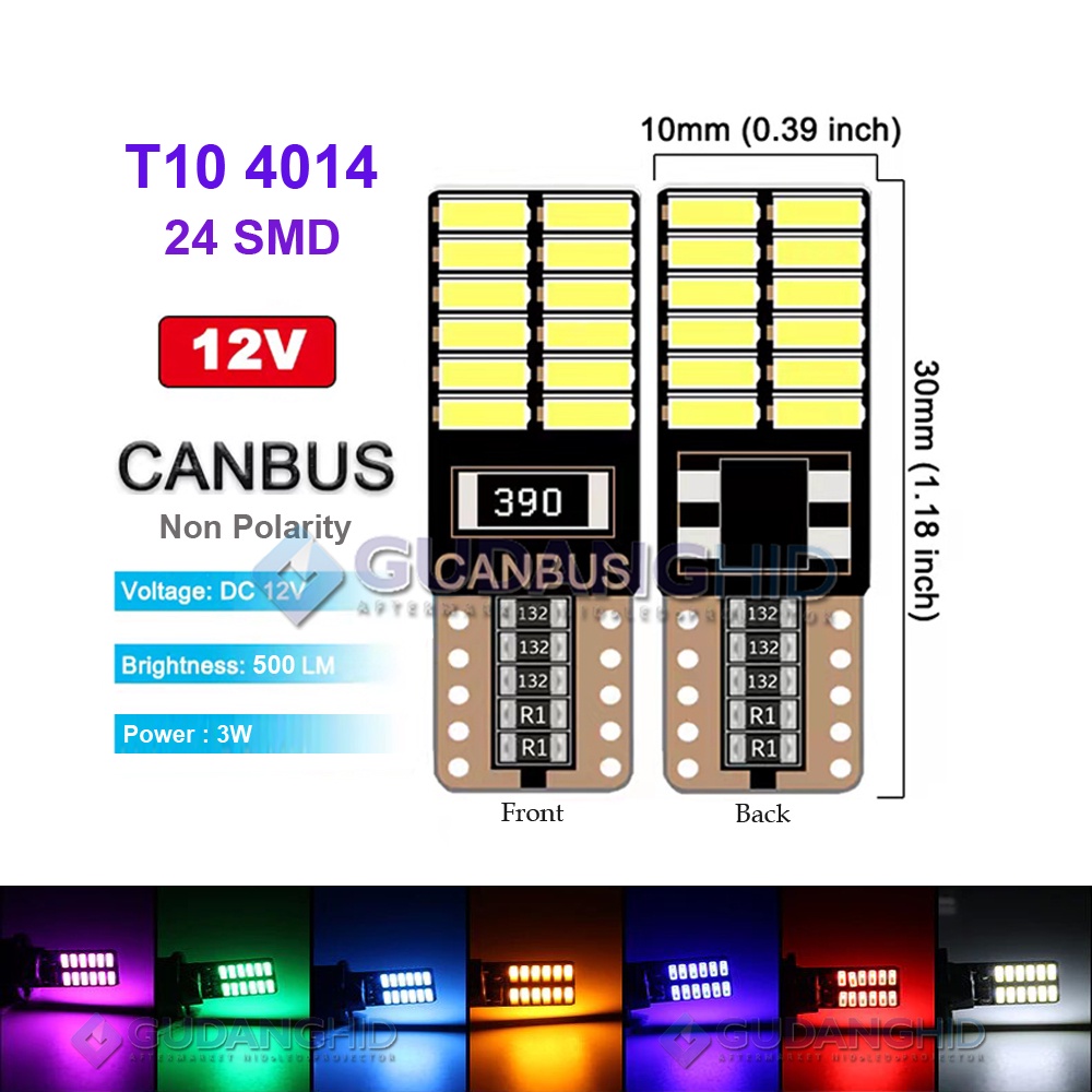 Lampu T10 CANBUS 24 Mata LED W5W T10 4014 24SMD Lampu Senja Sein