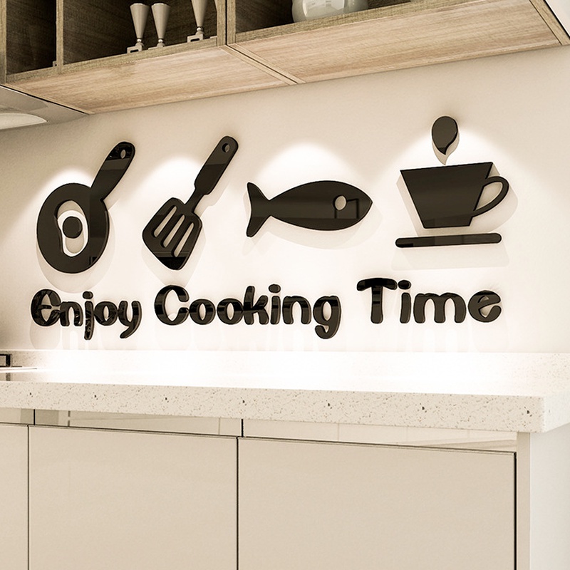 Stiker Dinding Decal Desain Enjoy Cooking Time Bahan Akrilik Untuk Dekorasi Rumah