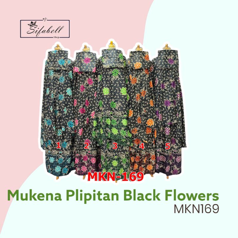 Mukena Dewasa Jumbo Katun Rayon Premium Model Plipitan Black Flowers MKN169