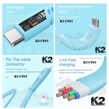 Kabel Data TOPLES K2-CT01 MICRO USB K2 PREMIUM QUALITY Fast 2.4A