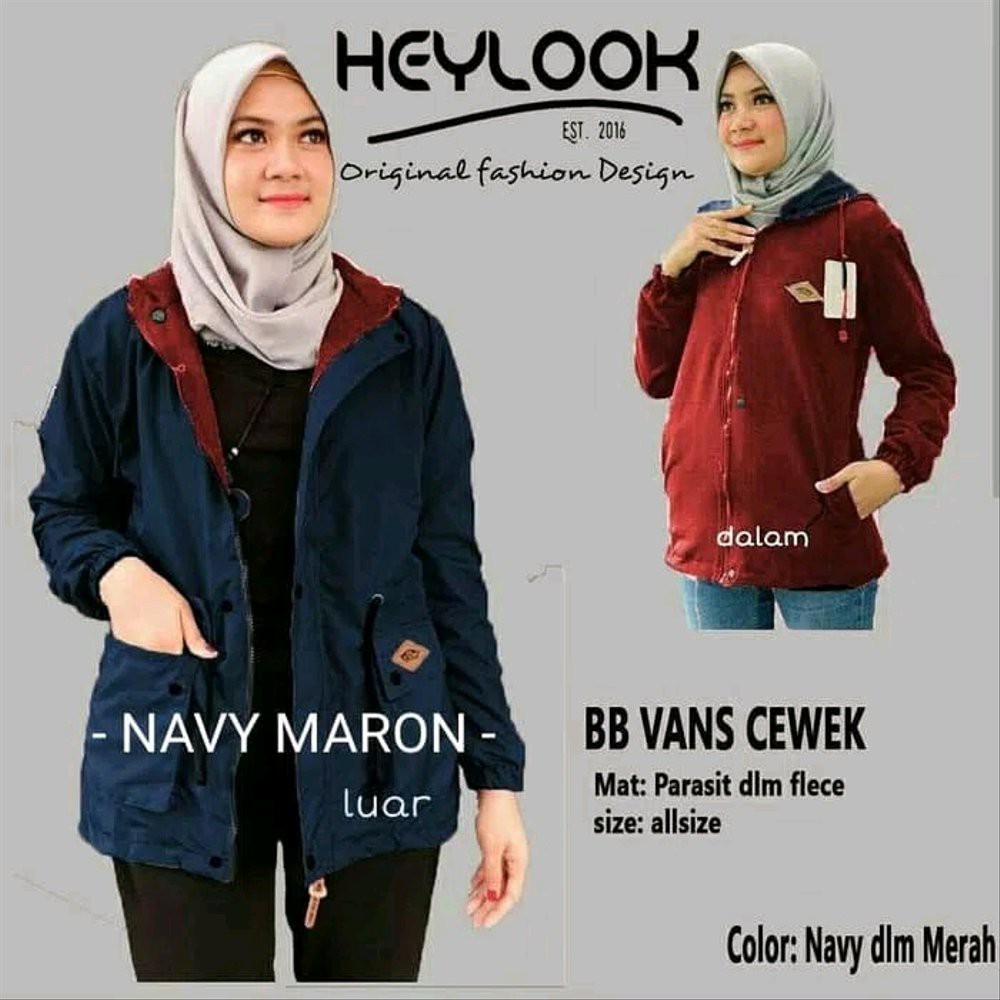 JAKET VANS NAVY MERAH CEWEK HODIE BAHAN PARASUT STOK TERBARU  Grosir