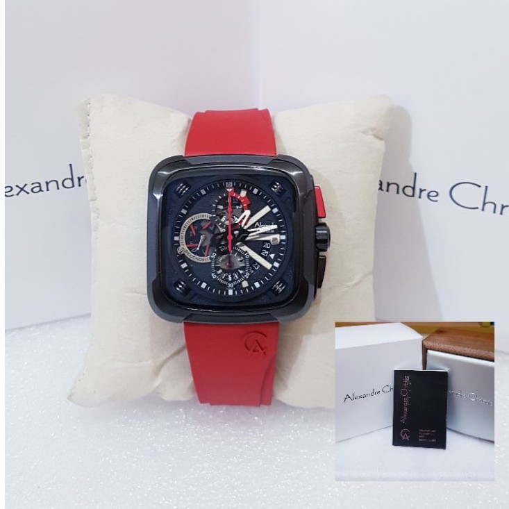 ALEXANDRE CHRISTIE PRIA AC 6577 BLACK RED JAM TANGAN ALEXANDRE CHRISTIE ORIGINAL