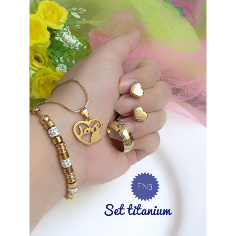 [Titanium] Paket perhiasan titanium gelang serut gold titanium 020421