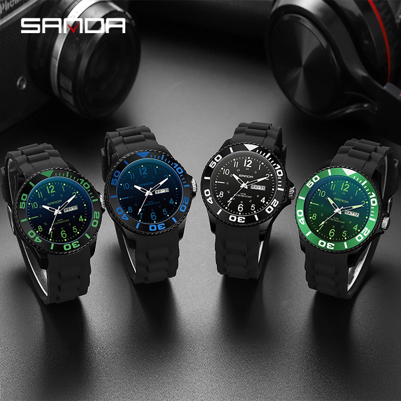 SANDA 6051 Jam Tangan Pria Analog Tali Rubber Luminous Anti Air WATCHKITE WKOS