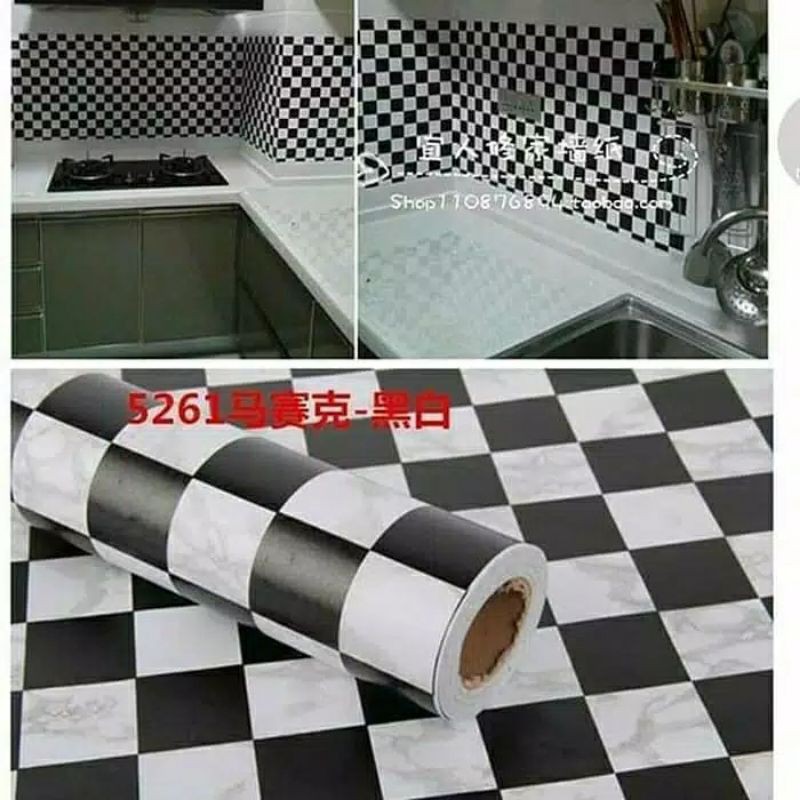 Wallpaper Dinding Motif Catur Hitam Putih Ukuran 1O Meter x 45 CM