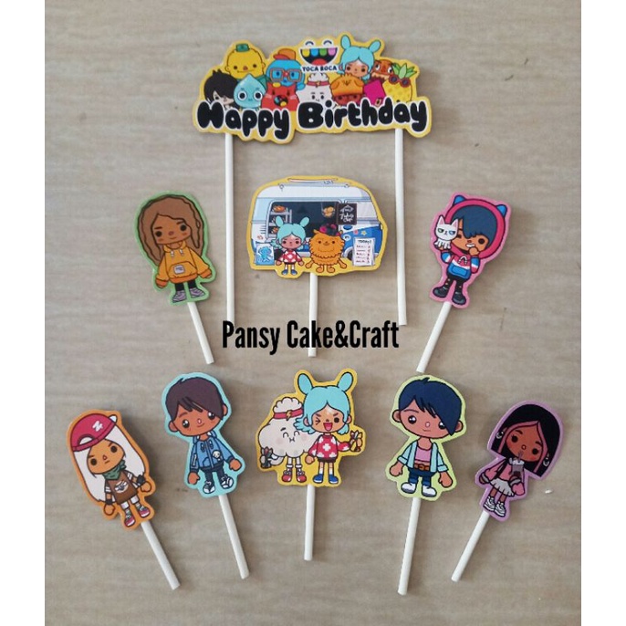 cake topper / cupcake topper Toca Boca / Toca Life + banner happy biethday EKONOMIS