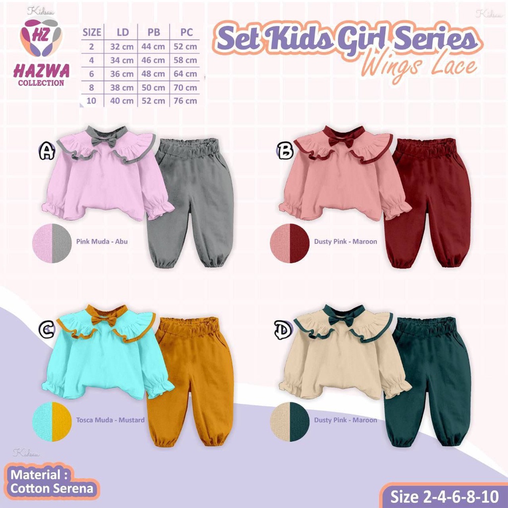 Set kids Wings Lace Girl by Hazwa, Setelan Anak Perempuan usia 2-10 Tahun