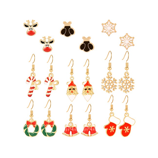 LRC Anting Set Fashion Color Christmas Earrings Earrings Set Of 9 D18704