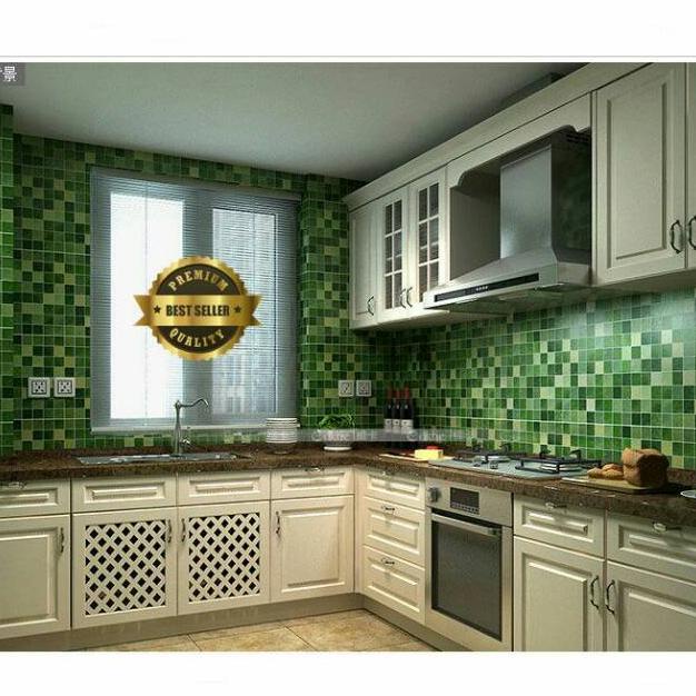 Wallpaper Stiker Dinding Dapur Dan Kamar Mandi Alumunium Foil Hijau 5 M X 45 Cm