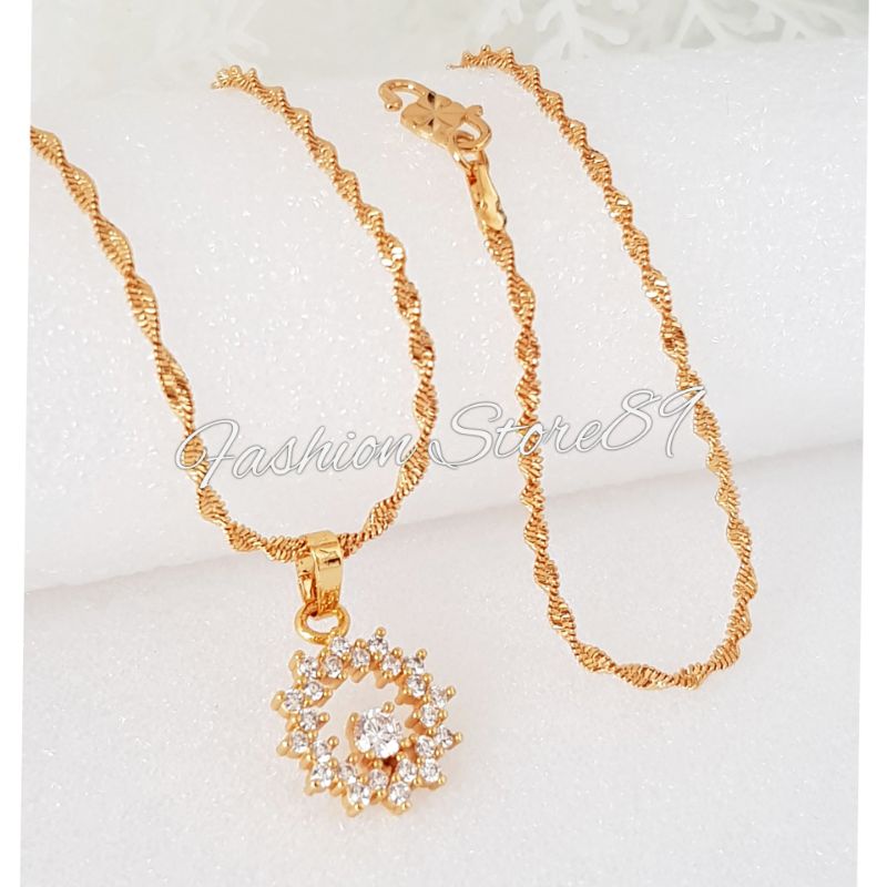 Kalung Impor Fashion Perhiasan lapis Emas kalung Liontin full permata Zirconia impor