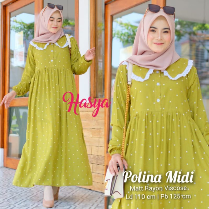 Midi Dress Wanita Muslim Terbaru Kekinian Korea Style Midi Dress Lengan panjang by Hasya Midi Dress 