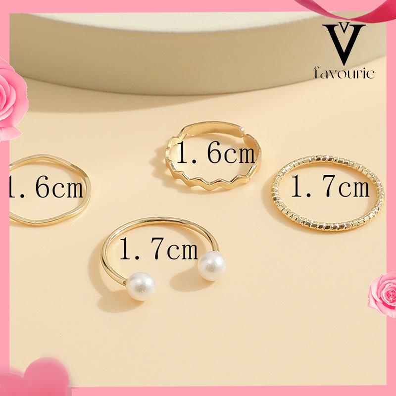 [COD]4 Pcs/set Korea Cincin Emas Untuk Wanita Sederhana Mutiara Elegan Cincin Set Dapat Disesuaikan Terbuka Perhiasan Hadiah-FA