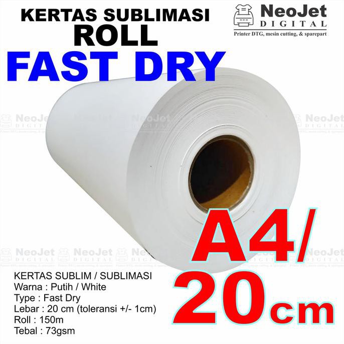 

Produk Unggulan] Kertas Sublim Fast Dry Fastdry Sublimasi Paper Roll Lebar 20 Cm A4