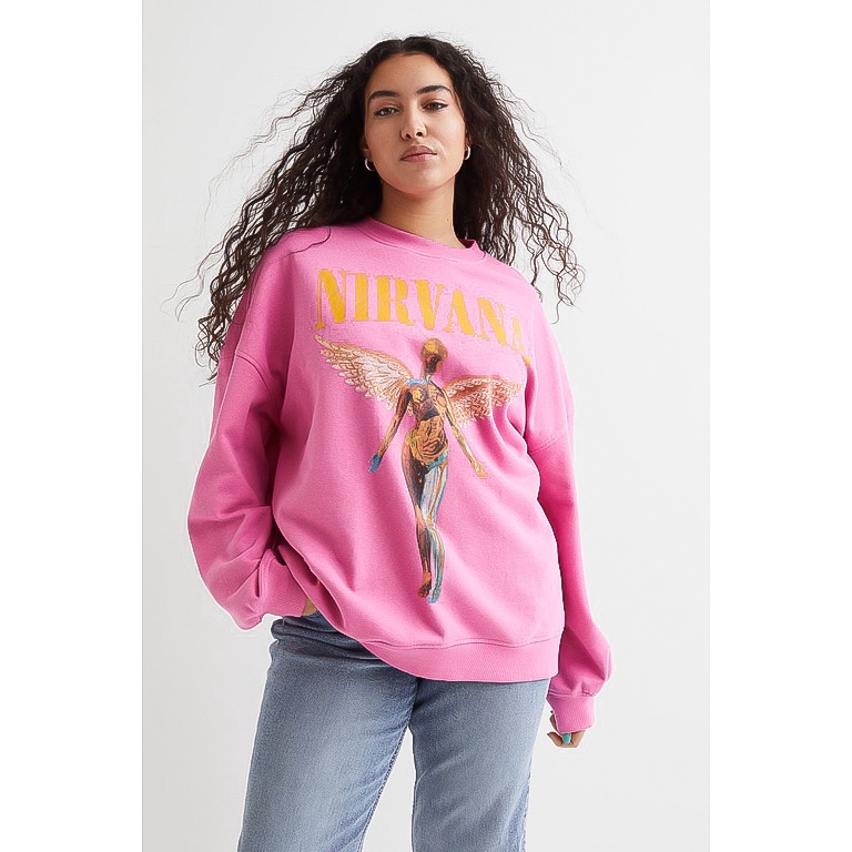 Crewneck H&amp;M Nirvana Pink Wanita Pria Sweater HnM Nirvana Pink